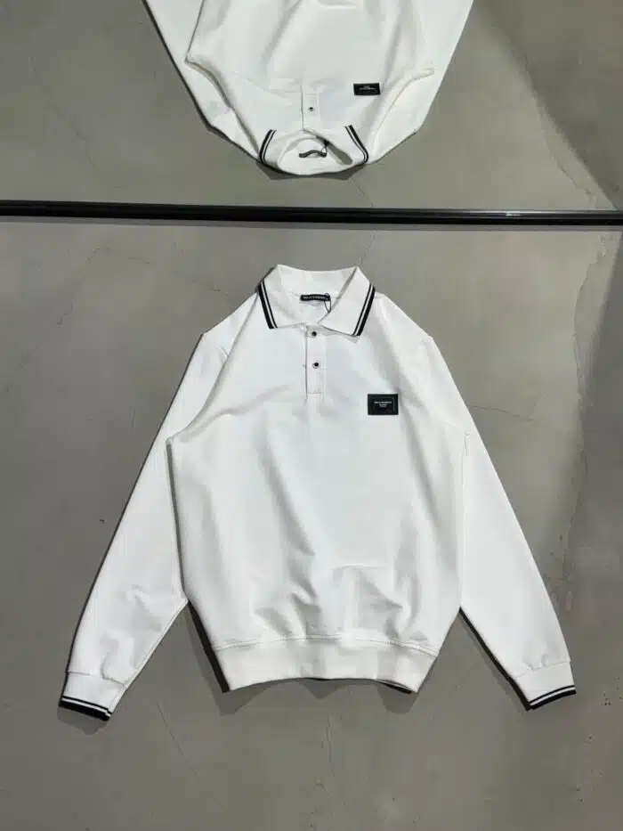 DG Luxury Polo Yaka Sweatshirt – Beyaz - Görsel 1