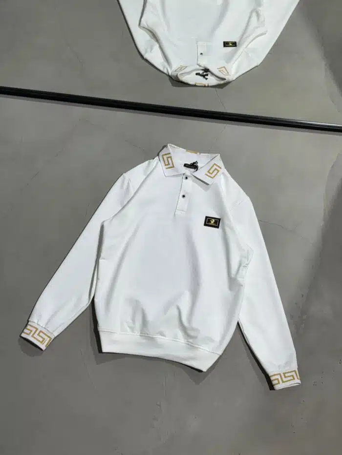 VS Luxury Polo Yaka Sweatshirt – Beyaz - Görsel 1