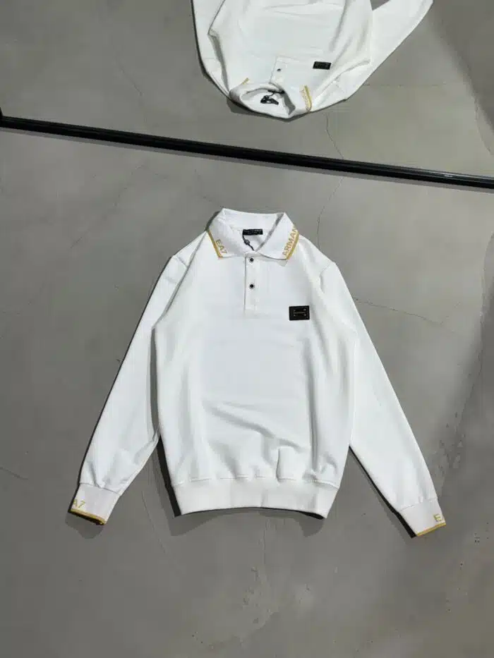 EA7 Luxury Polo Yaka Sweatshirt – Beyaz - Görsel 1