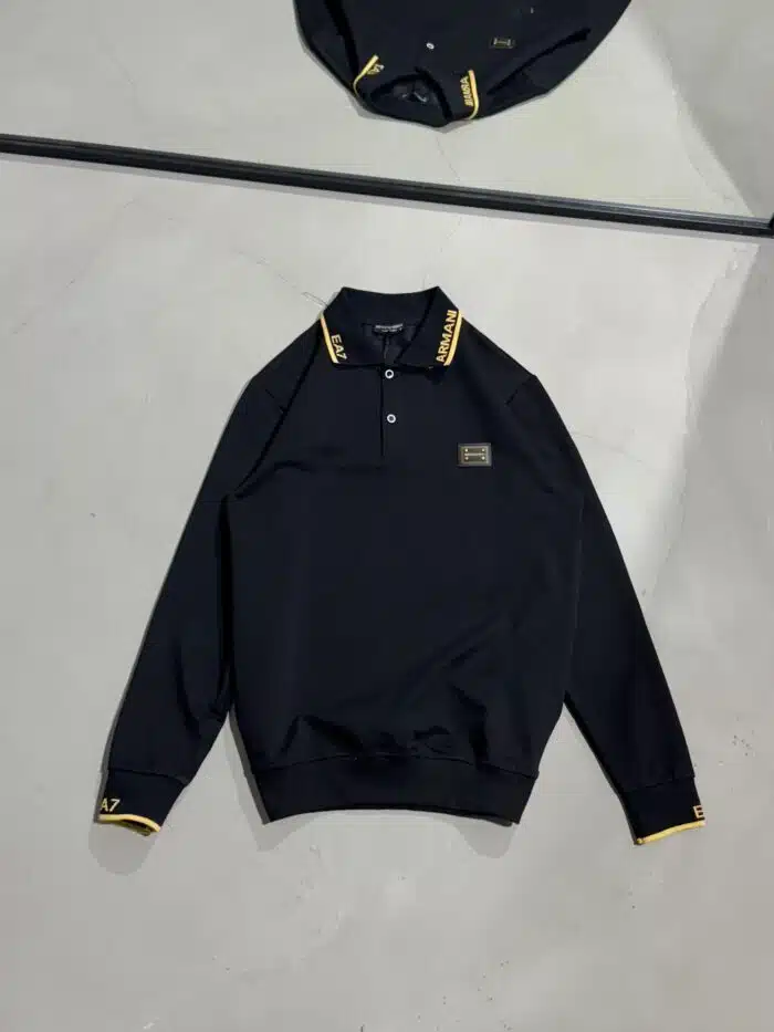 EA7 Luxury Polo Yaka Sweatshirt – Siyah - Görsel 1