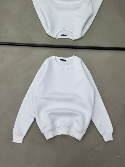 Luxury Bisiklet Yaka Sweatshirt – Beyaz
