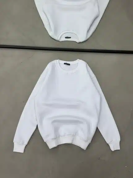 Luxury Bisiklet Yaka Sweatshirt – Beyaz