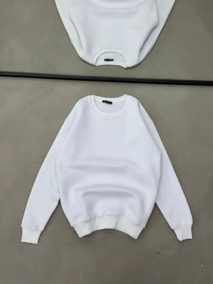 Luxury Bisiklet Yaka Sweatshirt – Beyaz - Görsel 1