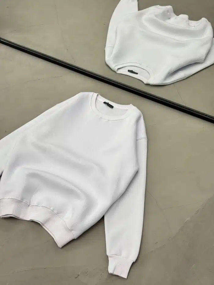 Luxury Bisiklet Yaka Sweatshirt – Beyaz - Görsel 3