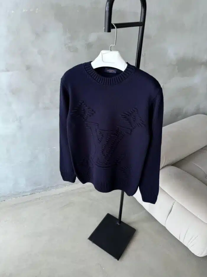 LV Örgü Detaylı Premium Triko Kazak - Lacivert - Görsel 1