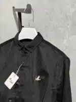 BC Nakışlı Fitilli Kadife %100 Pamuk Gömlek - Siyah - Görsel 4