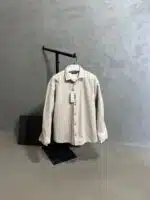 Çizgili Ultra Kalın Kışlık %100 Pamuk Gömlek - Bej - Görsel 5