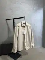 Çizgili Ultra Kalın Kışlık %100 Pamuk Gömlek - Bej