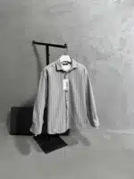 Çizgili Ultra Kalın Kışlık %100 Pamuk Gömlek - Gri