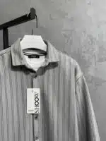 Çizgili Ultra Kalın Kışlık %100 Pamuk Gömlek - Gri - Görsel 5