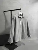 Çizgili Ultra Kalın Kışlık %100 Pamuk Gömlek - Gri - Görsel 3