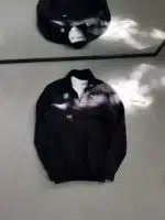 PM Reflektör Baskılı Üç İplik Yarım Fermuarlı Sweatshirt – Siyah