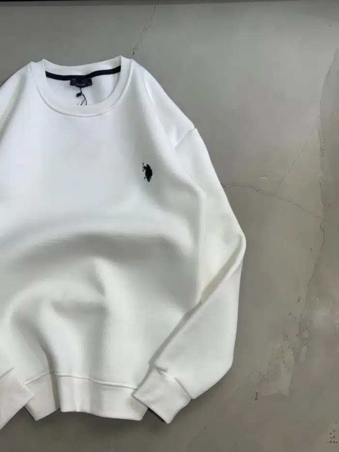 RL Nakışlı Üç İplik Sweatshirt – Beyaz - Görsel 3