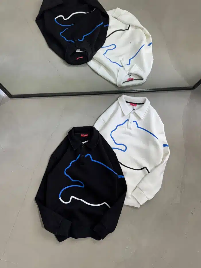 PM Baskılı Üç İplik Yakalı Sweatshirt – Siyah - Görsel 3
