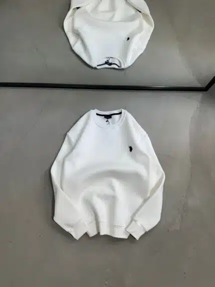 RL Nakışlı Üç İplik Sweatshirt – Beyaz