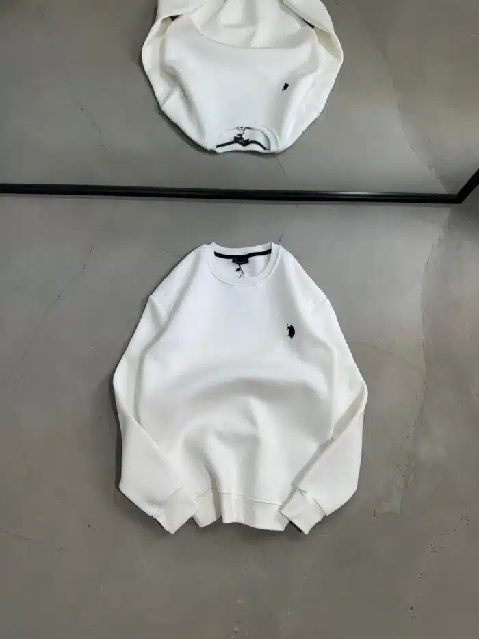 RL Nakışlı Üç İplik Sweatshirt – Beyaz - Görsel 1