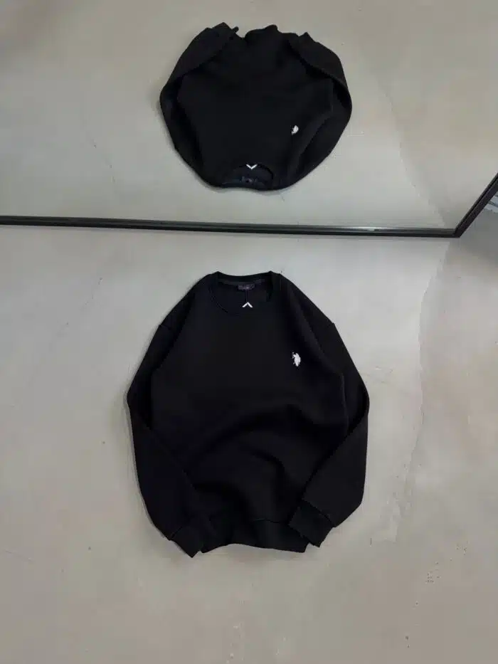 RL Nakışlı Üç İplik Sweatshirt – Siyah - Görsel 1