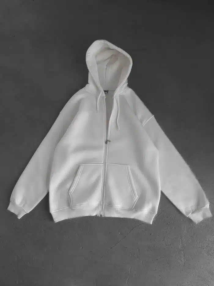 3 İplik Basic Kapşonlu Hoodie – Beyaz - Görsel 1