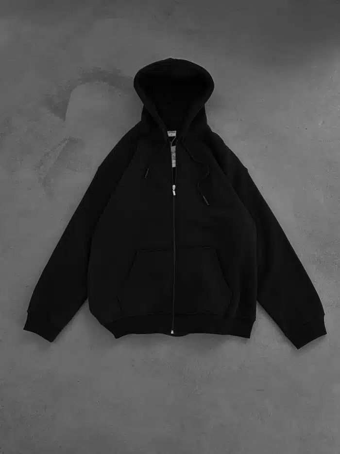 3 İplik Basic Kapşonlu Hoodie – Siyah - Görsel 1