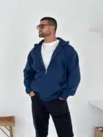 3 İplik Basic Kapşonlu Hoodie – İndigo - Görsel 5