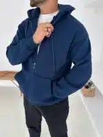 3 İplik Basic Kapşonlu Hoodie – İndigo - Görsel 6