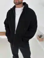 3 İplik Basic Kapşonlu Hoodie – Siyah - Görsel 3