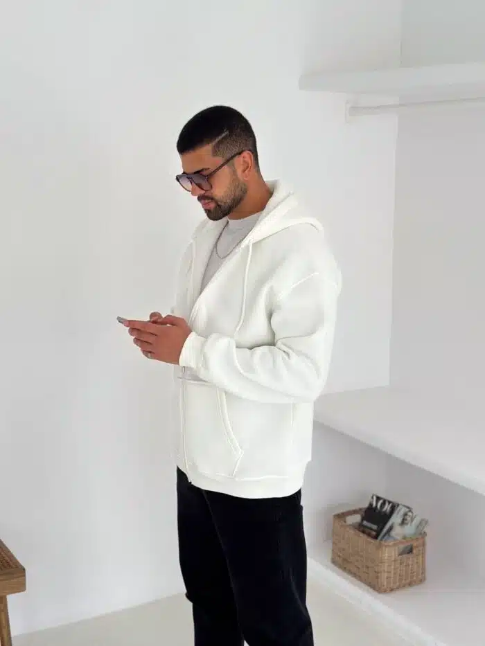 3 İplik Basic Kapşonlu Hoodie – Beyaz - Görsel 4