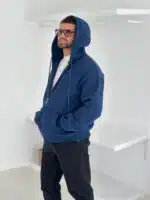 3 İplik Basic Kapşonlu Hoodie – İndigo - Görsel 3