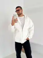 3 İplik Basic Kapşonlu Hoodie – Beyaz - Görsel 5