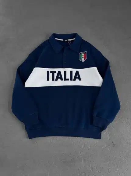 İtalia Nakışlı Üç İplik Yakalı Sweatshirt – Lacivert