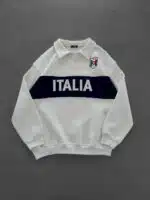 İtalia Nakışlı Üç İplik Yakalı Sweatshirt – Beyaz
