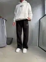 ‘VNS’ Nakışlı Çizgili Lastikli Stoper Paça Baggy Eşofman – Siyah - Görsel 4