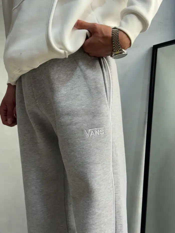 'VNS' Nakışlı Çizgili Lastikli Stoper Paça Baggy Eşofman - Gri - Görsel 5
