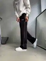 ‘VNS’ Nakışlı Çizgili Lastikli Stoper Paça Baggy Eşofman – Siyah - Görsel 3