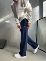'AD' Baskılı Lastikli Stoper Paça Baggy Eşofman - İndigo - Görsel 3