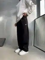 'AD' Baskılı Lastikli Stoper Paça Baggy Eşofman - Siyah