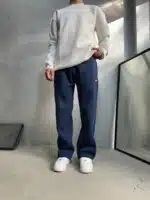 'PB' Baskılı Lastikli Stoper Paça Baggy Eşofman - İndigo - Görsel 4