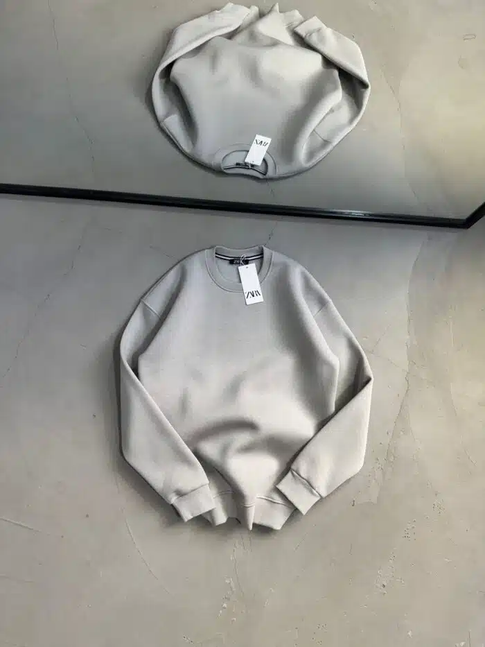 Düz Basic Üç İplik Sweatshirt - Gri - Görsel 1