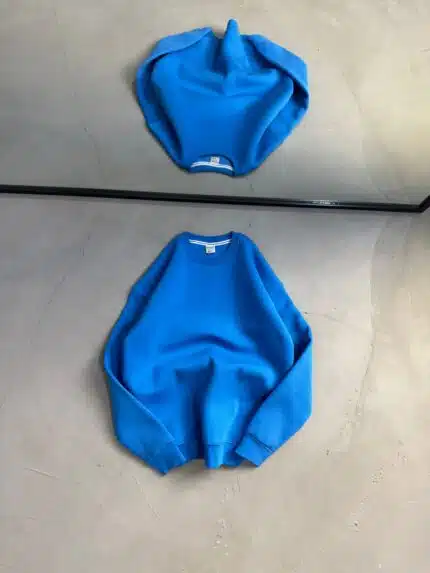 Düz Basic Üç İplik Sweatshirt - Mavi