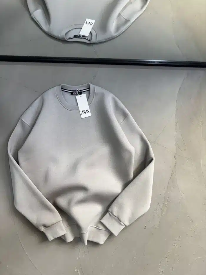 Düz Basic Üç İplik Sweatshirt - Gri - Görsel 3
