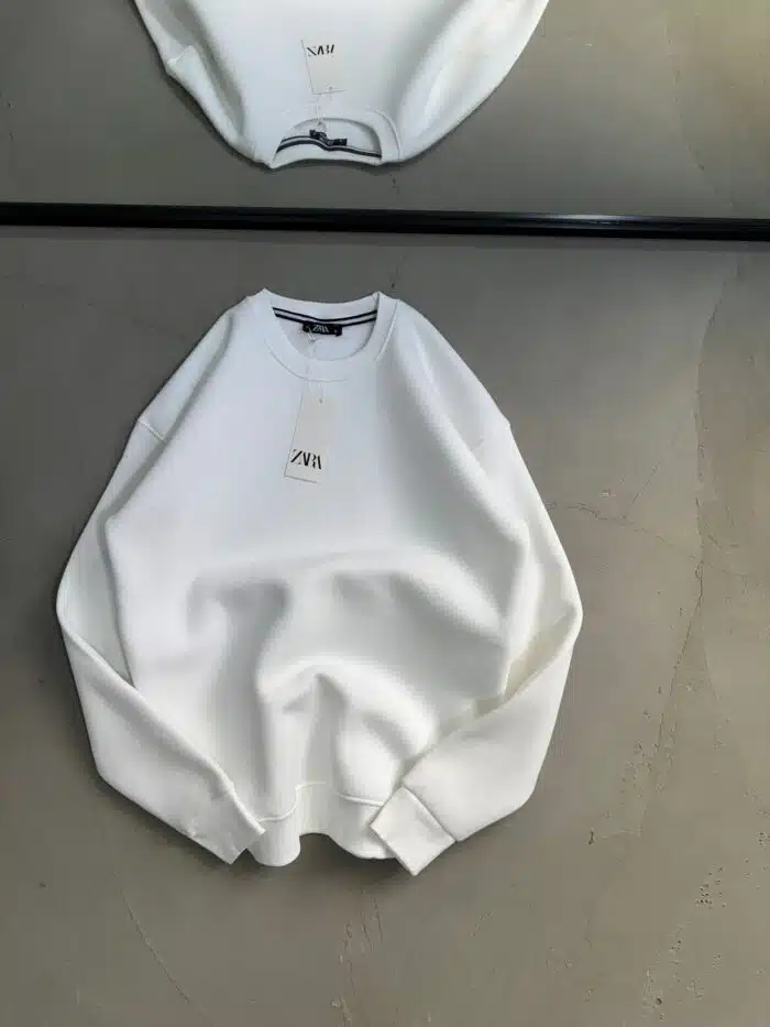 Düz Basic Üç İplik Sweatshirt - Beyaz - Görsel 3