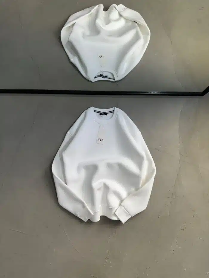 Düz Basic Üç İplik Sweatshirt - Beyaz - Görsel 1