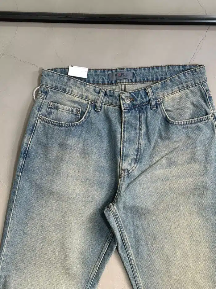 Erkek Lazerli Baggy Pantolon - Eskitme Mavi - Görsel 3
