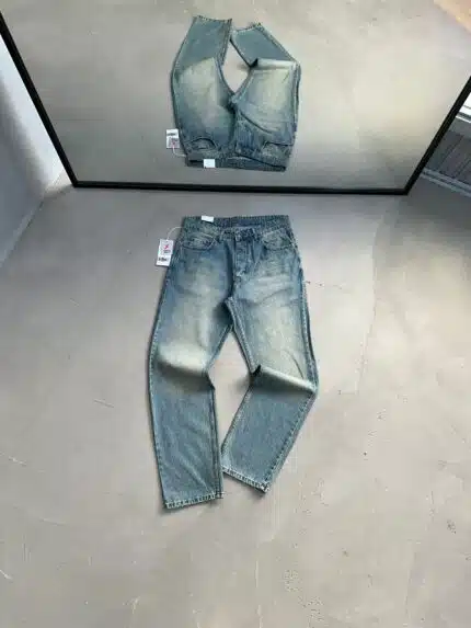 Erkek Lazerli Baggy Pantolon - Eskitme Mavi