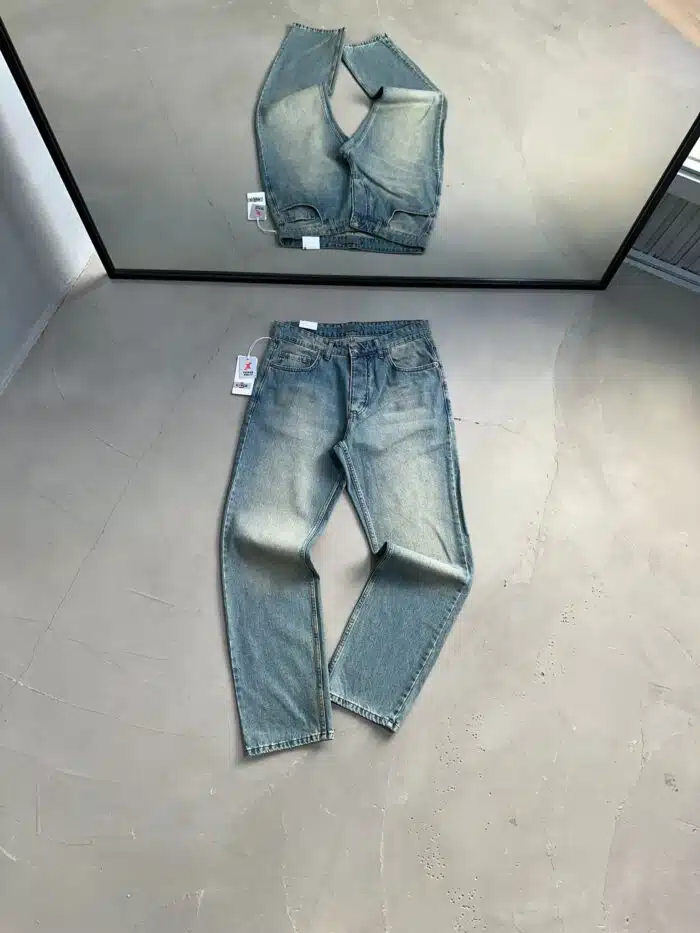 Erkek Lazerli Baggy Pantolon - Eskitme Mavi - Görsel 1