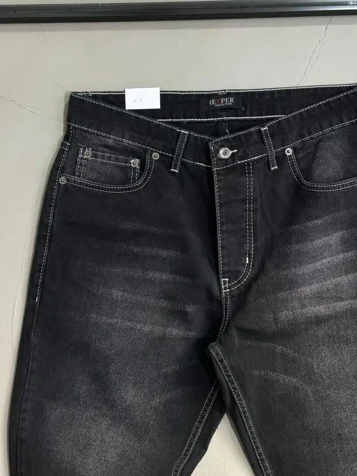 Erkek Beyaz Dikişli Baggy Pantolon - Siyah - Görsel 3