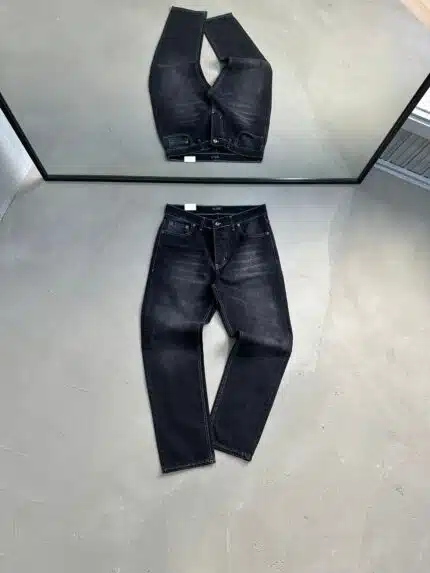 Erkek Beyaz Dikişli Baggy Pantolon - Siyah