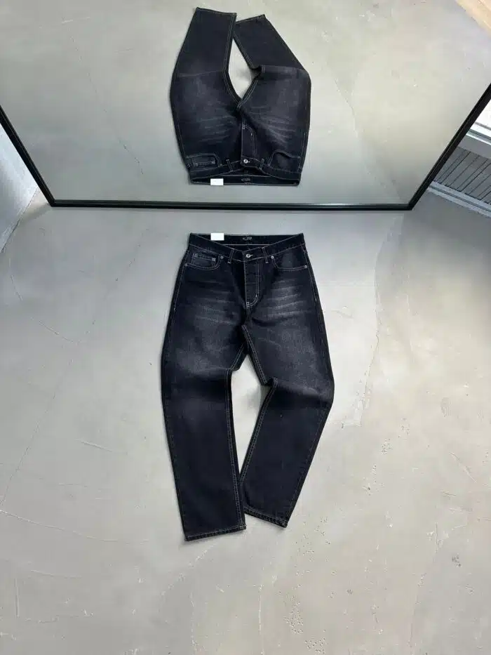 Erkek Beyaz Dikişli Baggy Pantolon - Siyah - Görsel 1