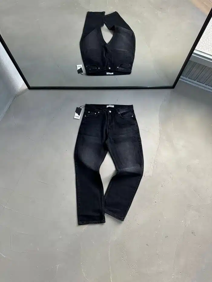 Erkek Kar Yıkama Baggy Pantolon - Siyah - Görsel 1