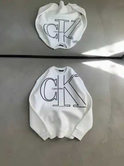 CK Baskılı Üç İplik Sweatshirt – Beyaz